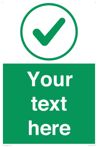 Custom green background, green tick in circle sign